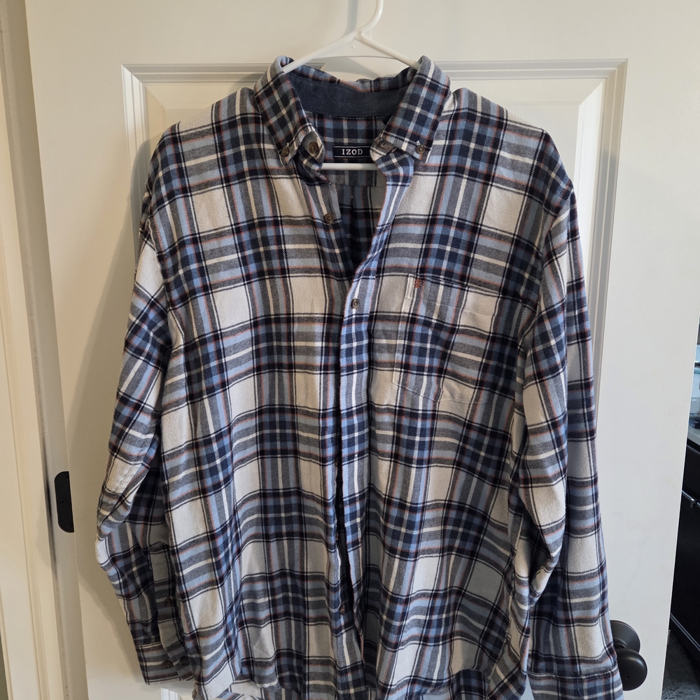 Izod Men's Navy and White Plaid Button Down Shirt